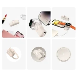 Wozinsky WF16-YCS - bézs powerbank beépített Type-C (USB-C) csatlakozóval, 5000mAh + beépített Type-C (USB-C) kábellel + Apple Watch töltő ﻿-5