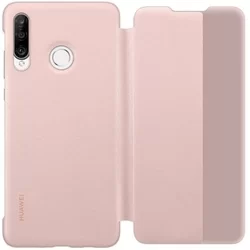 Telefontok Huawei P30 Lite - Eredeti Huawei S-View pink kinyitható okos tok-1