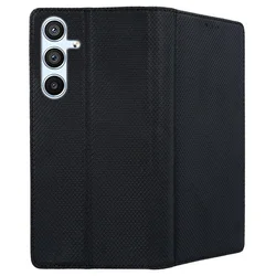 Samsung Galaxy S25 telefontok - fekete mágneses szilikon keretes könyvtok-3