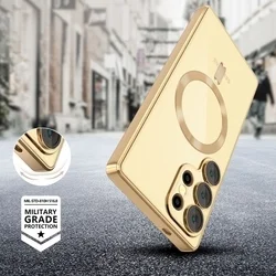 Telefontok Samsung Galaxy S25 Ultra - Tech-Protect Magflex - MagSafe kompatibilis átlátszó hátlap tok, arany szilikon kerettel-1