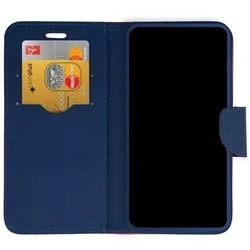 Motorola Moto G55 5G telefontok - Fancy piros/kék mágneses szilikon keretes könyvtok-1