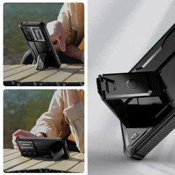 Telefontok Samsung Galaxy S25+ (S25 Plus) - Tech- Protect Kevlar Pro- átlátszó előlap + plexi fekete hátlapi 360°-os tok , kitámasztható-4