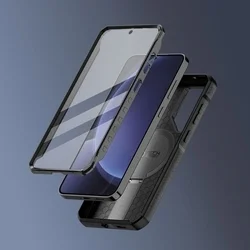 Telefontok Samsung Galaxy S25+ (S25 Plus) - Kevlar MAGSAFE - átlátszó előlap + plexi fekete hátlapi 360°-os tok , kitámasztható-1