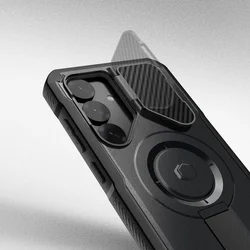 Telefontok Samsung Galaxy S25+ (S25 Plus) - Kevlar MAGSAFE - átlátszó előlap + plexi fekete hátlapi 360°-os tok , kitámasztható-4