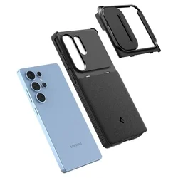 Telefontok Samsung Galaxy S25 Ultra - SPIGEN OPTIK ARMOR csúsztatható kameravédős matt fekete hátlap tok-6