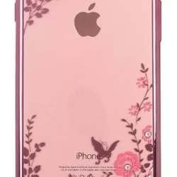 Telefontok iPhone 7 Plus / 8 Plus - rose gold virág mintás köves szilikon tok-1