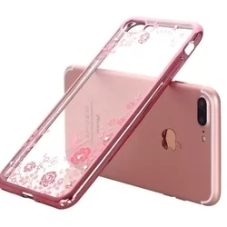 Telefontok iPhone 7 Plus / 8 Plus - rose gold virág mintás köves szilikon tok-2