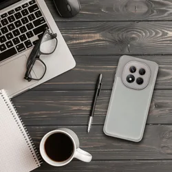 Xiaomi Redmi Note 14 Pro 5G telefontok - Variete - szürke áttetsző hátlap tok, kék kerettel-2