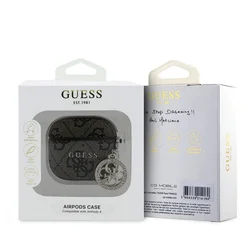 Airpods 4 tartó: Guess Script PC/PU barna Charm tok, medállal-2