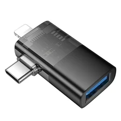 Hoco UA36E adapter - Lightning / Type-C (USB-C) / USB - OTG adapter, fekete-1