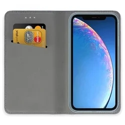 Telefontok iPhone 16e - sötétkék mágneses átlátszó szilikon keretes könyvtok-2