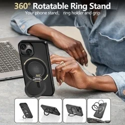 Telefontok iPhone 16e - Tech-Protect Magring - MagSafe kompatibilis áttetsző műanyag hátlap tok, fekete szilikon kerettel, kitámasztóval ﻿-1