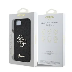 Telefontok iPhone 16e - Guess Fixed Glitter 4G Metal Logo - fekete hátlap tok-6