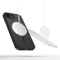 iPhone 16e telefontok - Tech- Protect MagCam - MagSafe kompatibilis áttetsző műanyag hátlap tok, fekete szilikon kerettel, mágneses kameravédővel-1