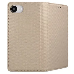 Telefontok iPhone 16e - arany mágneses, szilikon keretes könyvtok-1