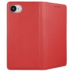 Telefontok iPhone 16e - piros mágneses átlátszó szilikon keretes könyvtok-1