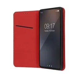 Telefontok iPhone 16e - Eredeti bőr Smart piros mágneses szilikon keretes könyvtok-2