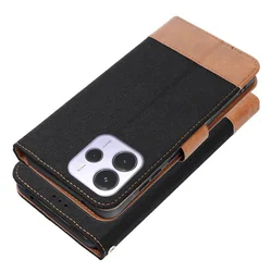 Xiaomi Redmi Note 14 4G / LTE telefontok - Jeans - fekete/barna ráhajtófüles könyvtok-1