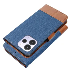 Xiaomi Redmi Note 14 4G / LTE telefontok - Jeans - kék/barna ráhajtófüles könyvtok ﻿-1