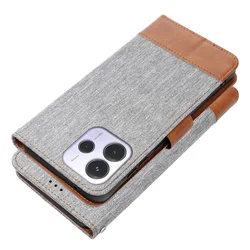 Telefontok Xiaomi Redmi Note 14 5G - Jeans - szürke/barna ráhajtófüles könyvtok-1