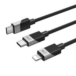 BWOO X306 - 3in1 kábel - Type-C (USB-C) - Lightning / Type-C (USB-C) fekete szövet kábel 100W/27W-2