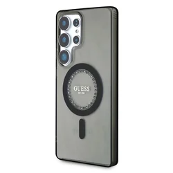 Samsung Galaxy S25 Ultra telefontok - Guess Classic Logo strasszokkal - fekete átlátszó MagSafe kompatibilis hátlap tok-1