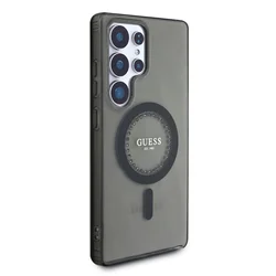 Samsung Galaxy S25 Ultra telefontok - Guess Classic Logo strasszokkal - fekete átlátszó MagSafe kompatibilis hátlap tok-3