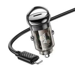 Hoco Z53 - fekete/átlátszó autós gyorstöltő, 30W + fekete Lightning / Type-C (USB-C) kábel (1m)-1