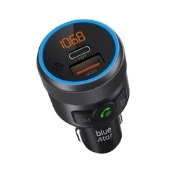 Transzmitter: Bluestar C81- autós FM/Bluetooth transzmitter + USB / Type-C (USB-C) autós töltő, fekete, 42W-5
