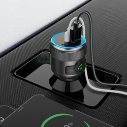 Transzmitter: Bluestar C81- autós FM/Bluetooth transzmitter + USB / Type-C (USB-C) autós töltő, fekete, 42W-6