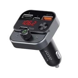 Transzmitter: Bluestar AutoStream BT84B - USB-s autós FM/Bluetooth transzmitter + USB / Type-C (USB-C) autós töltő, fekete, 30W-1