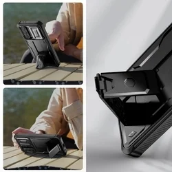 Telefontok Samsung Galaxy A56 5G - Tech- Protect Kevlar Pro- átlátszó előlap + plexi fekete hátlapi 360°-os tok , kitámasztható-4