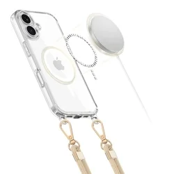 iPhone 16e telefontok - Tech-Protect Flexair Chain - MagSafe kompatibilis átlátszó műanyag hátlap tok + arany/fekete nyakba akasztó-2