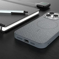 Telefontok iPhone 16 - Glitter fekete csillámos magsafe kompatibilis szilikon hátlap tok-3