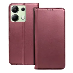 Telefontok Xiaomi Redmi Note 14S - Smart Magnetic burgundy szilikon keretes mágneses könyvtok-5