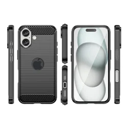 iPhone 16 telefontok - Carbon Fiber - fekete szilikon hátlap tok (Apple logónál kivágással) ﻿-1