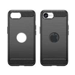 iPhone 16e telefontok - Carbon Fiber - fekete szilikon hátlap tok (Apple logónál kivágással)-1