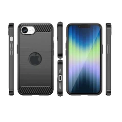iPhone 16e telefontok - Carbon Fiber - fekete szilikon hátlap tok (Apple logónál kivágással)-2
