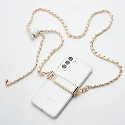 Telefontok: Univerzális - nyakba akasztó telefontartó fehér/arany lánccal-3
