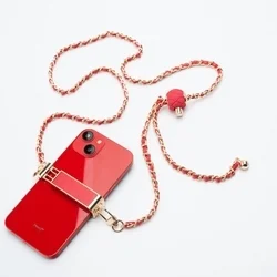 Telefontok: Univerzális - nyakba akasztó telefontartó piros/arany lánccal-4