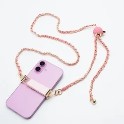 Telefontok: Univerzális - nyakba akasztó telefontartó pink/arany lánccal-7