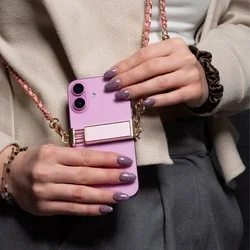 Telefontok: Univerzális - nyakba akasztó telefontartó pink/arany lánccal-8