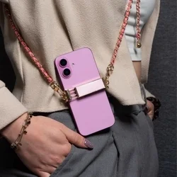 Telefontok: Univerzális - nyakba akasztó telefontartó pink/arany lánccal-9