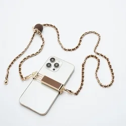 Telefontok: Univerzális - nyakba akasztó telefontartó barna/arany lánccal-2