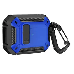 Airpods 4 tok: kék ütésálló AirPods 4 tok karabinerrel-1