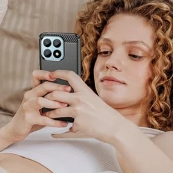 Honor X8c telefontok - Carbon Fiber - fekete szilikon hátlap tok-5