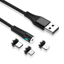MaxLife MXUC-02 - 3in1 kábel - USB - Lightning / Type-C (USB-C) / MicroUSB cserélhető mágneses fejekkel, fekete szövet kábel 2,A, 1 m-4