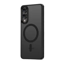 Samsung Galaxy S25 Edge telefontok - Tech-Protect Magmat - MagSafe kompatibilis áttetsző fekete műanyag hátlap tok, fekete szilikon kerettel-1