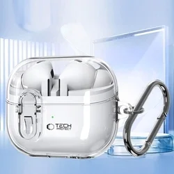 Samsung Galaxy Buds 3 / Buds 3 Pro tartó - Tech- Protect Flexair átlátszó tok, karabinerrel-5