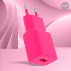 Setty töltő - USB-s, hotpink hálózati töltő fej, 2,4 A ﻿-2